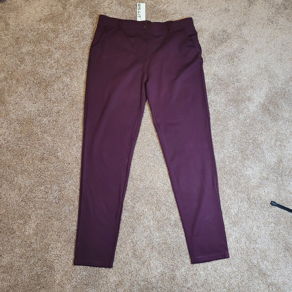 7. WILLIT Stretch Dress Pants – Plum Purple, Size Large